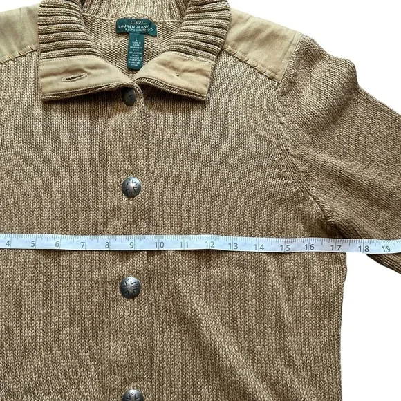 Lauren Jeans Co. Ralph Lauren Yellow Tan Knit Cardigan Sweater L - Picture 5 of 7